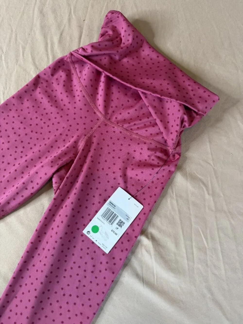 Nike Yoga Dri-FIT High Rise 7/8 Polka Dot Leggings Women's XS Pink NWT